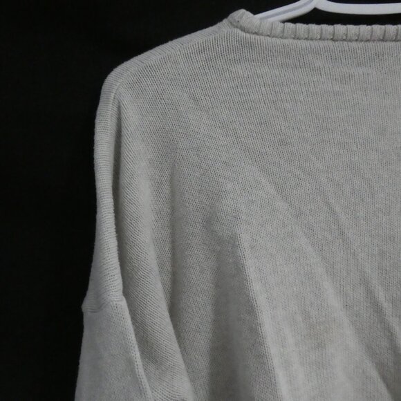 Women's Grey Cropped Sweater | medium | Red and Blue Striped Sleeves - Picture 9 of 15